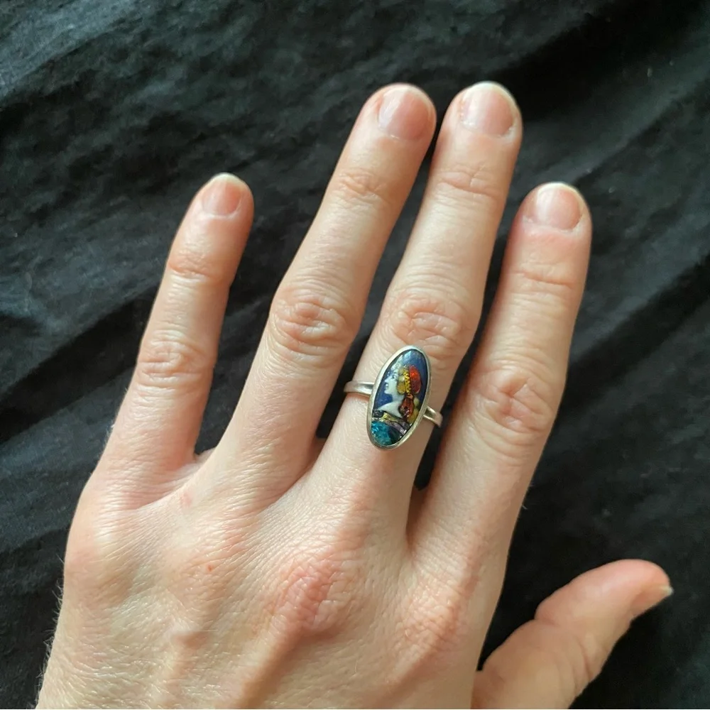 Vintage French Enamel Ring with Bohemian Woman - Picture 1 of 9